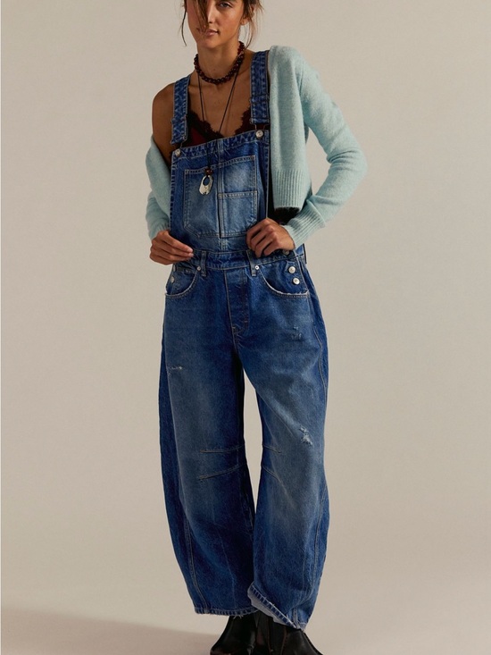 We The Free Denim - We The Free Good Luck Barrel Overalls In Blue Denim NWOT Size S Short